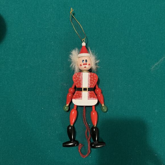 Santa Claus Wooden Pull String Toy Souvenir Red White 7.5" Inches Vintage 1980s - Picture 2 of 4